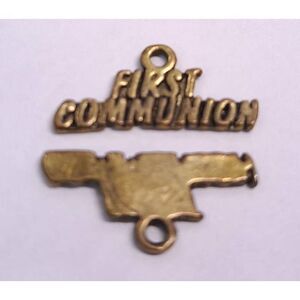 First Holy Communion Eucharist Sacrament Pendant Charm Brass Tone Boys Girls Vtg